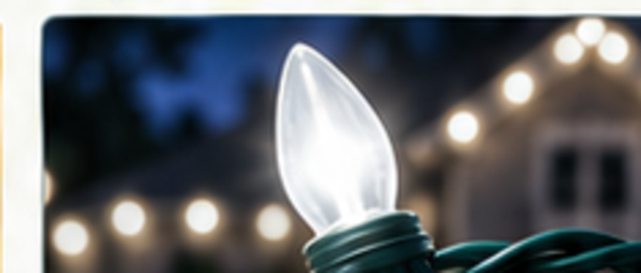 Close-up of a cool white C9 holiday bulb on green wire