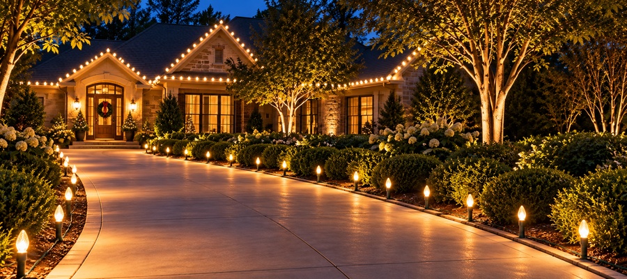 Driveway and walkway lighting at night